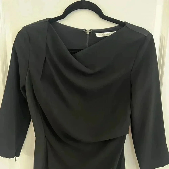 336 Max Mara Drapped Front Long Sleeve Dress Size 38 Color Black - Picture 2 of 6